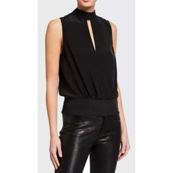 Frame Silk Sleeveless Mock Neck Keyhole Casual Blouse Top. Size:  S/P - Picture 4 of 9